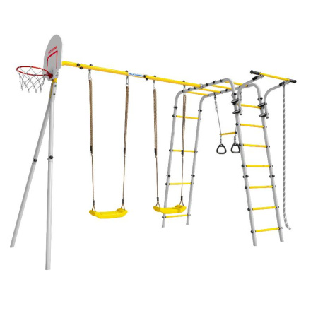 Детский спортивный комплекс для дачи ROMANA Акробат - 2 (Цвет серый/желтый | Качели Пластиковые х 2)