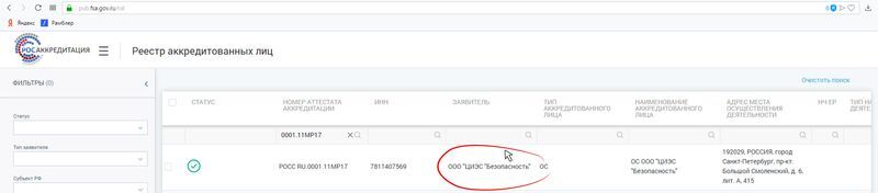 Реестр аккредитованных лиц Реестр аккредитованных лиц