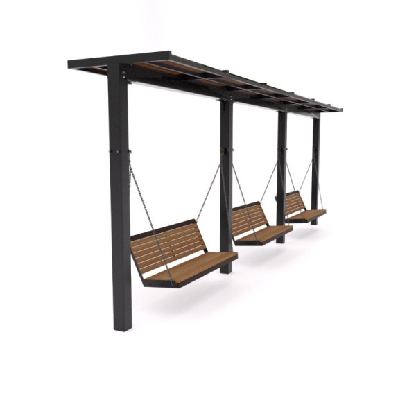 Парковые качели "Бастион" (темное дерево T8017+черный металл) (бетонирование)